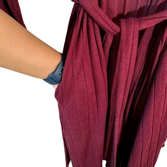 BP Nordstrom Womens Ribbed Lightweight Robe with Waist Tie Belt Burgundy XS Cozy - Picture 6 of 11